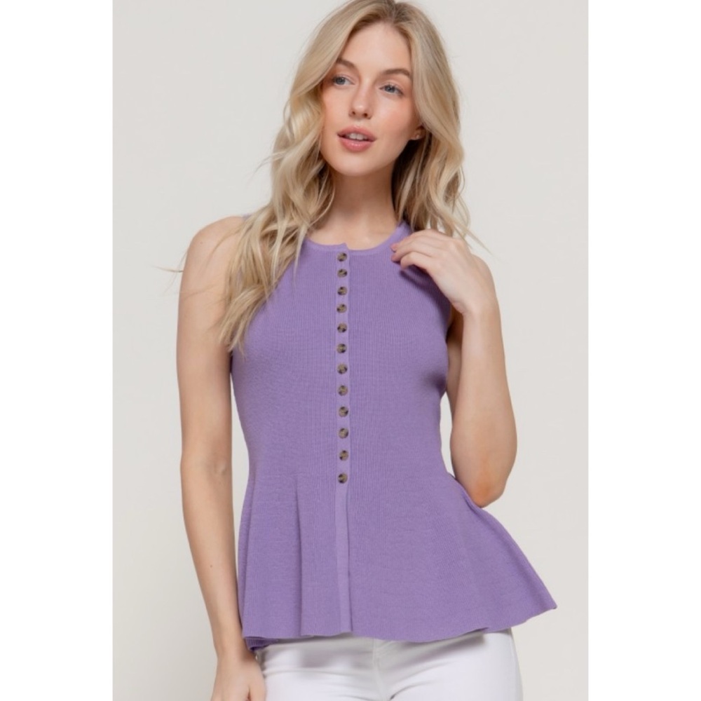 Active USA Lavender Sleeveless Button-Front Peplum Camisole